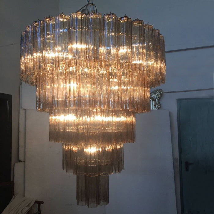 ثريا من أنابيب زجاجية زهرية شفافة مكونة من 5 طبقات من Rylight باللون الرمادي الدخاني/الشفاف